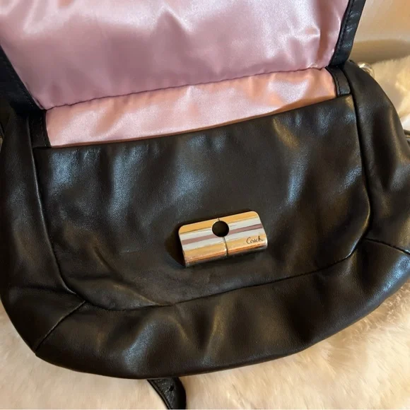 Coach black leather messenger crossbody bag shoulder silver hardware flap - Picture 6 of 16